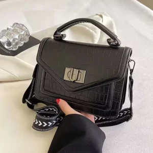 Croc Embossed Crossbody Sling Black Bag