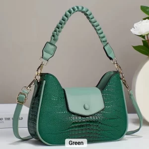 Croco Pattern Casual Handheld Shoulder Green Bag