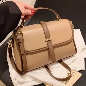 Stylish Contrast Binding Flap Khaki Satchel Handbag